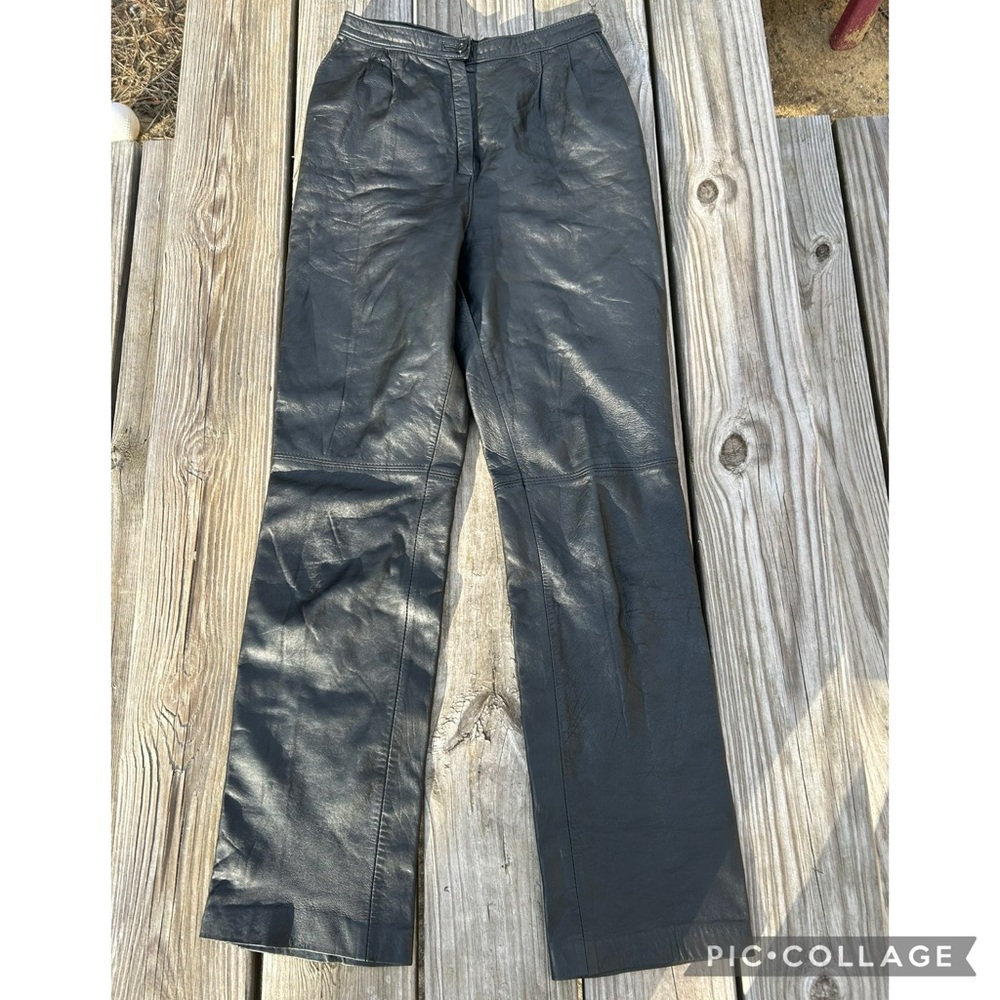 Vintage 80s 90s Buttery Soft Black Napa Leather Bootcut Pants XS 25 waist